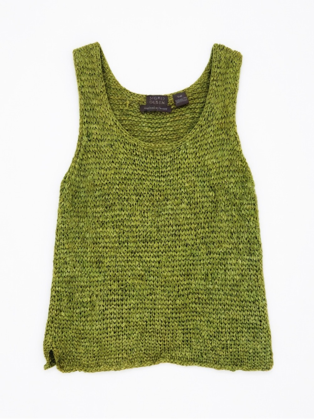 Sigrid Olsen Handknit Lime Green Silk Blend Open-Knit Tank Petite Medium
